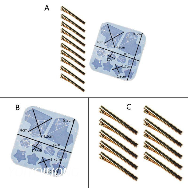 Khuôn Silicone Làm Kẹp Tóc Hình Trái Tim / Ngôi Sao Bằng Nhựa Epoxy Diy
