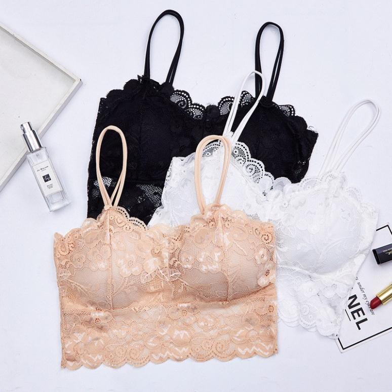 Áo Lót Bra 2 Dây Dáng Croptop Ren Hoa