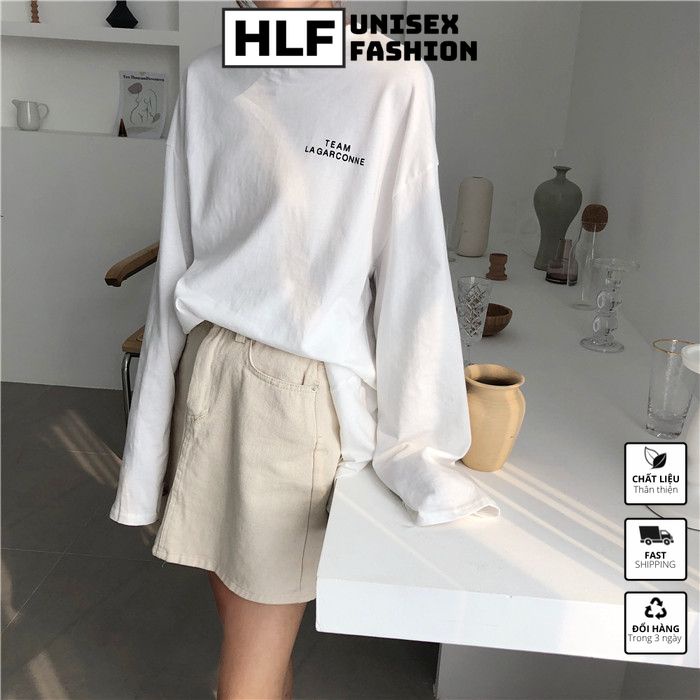 Áo thun tay dài form rộng unisex thêu chữ Team La Garconne, áo dài tay nam nữ tay phồng HLFashion