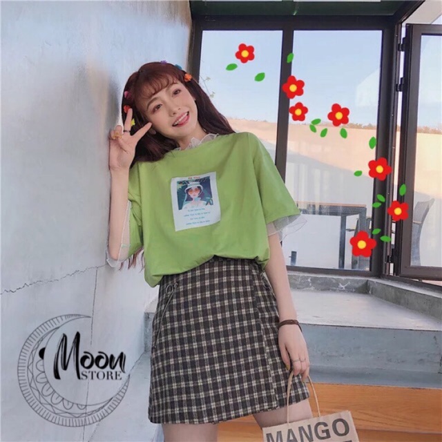 ÁO THUN ULZZANG TAY LỠ REN CỎI VÀ ỐNG TAY
