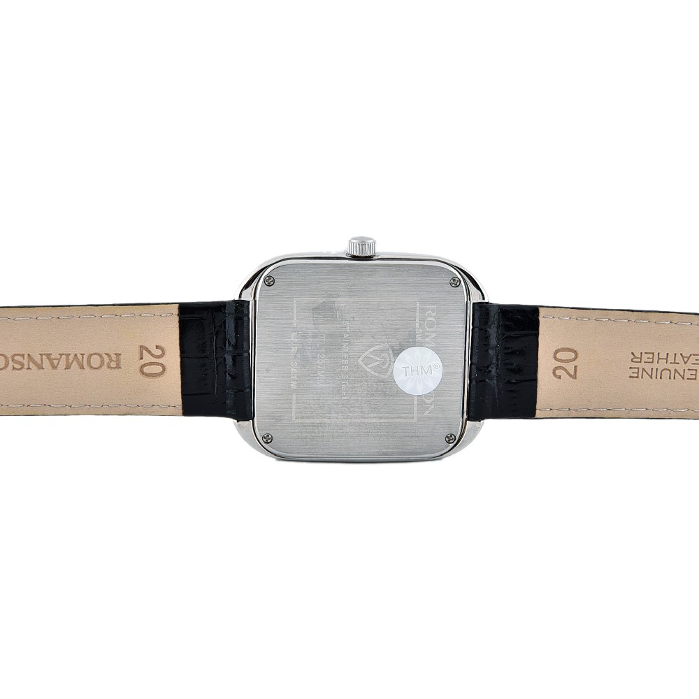 Đồng hồ Romanson Men Watch TL1257MWBK mặt chữ nhật kính chống xước, máy Thụy Sĩ, dây da cao cấp chính hãng