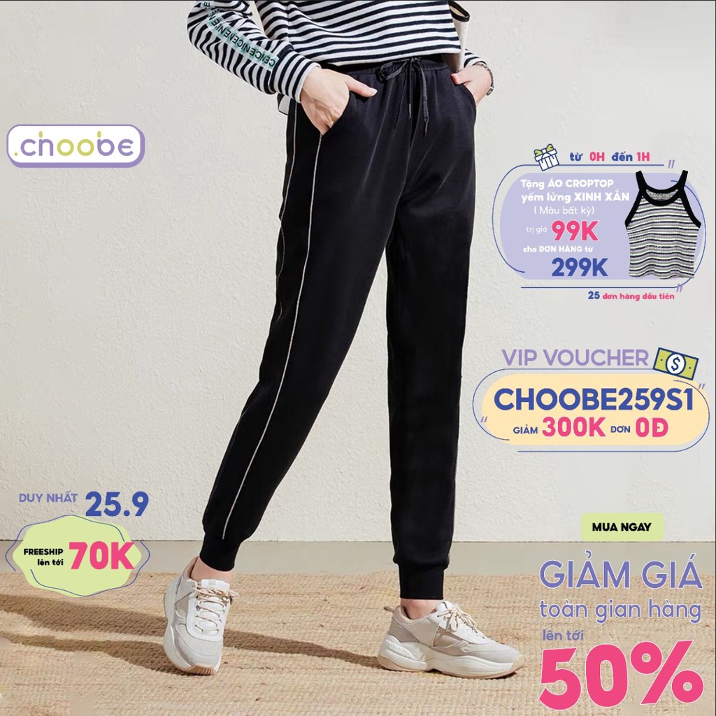 Quần jogger nữ Choobe dáng dài ống suông thun cạp chun năng động cá tính thể thao tập gym