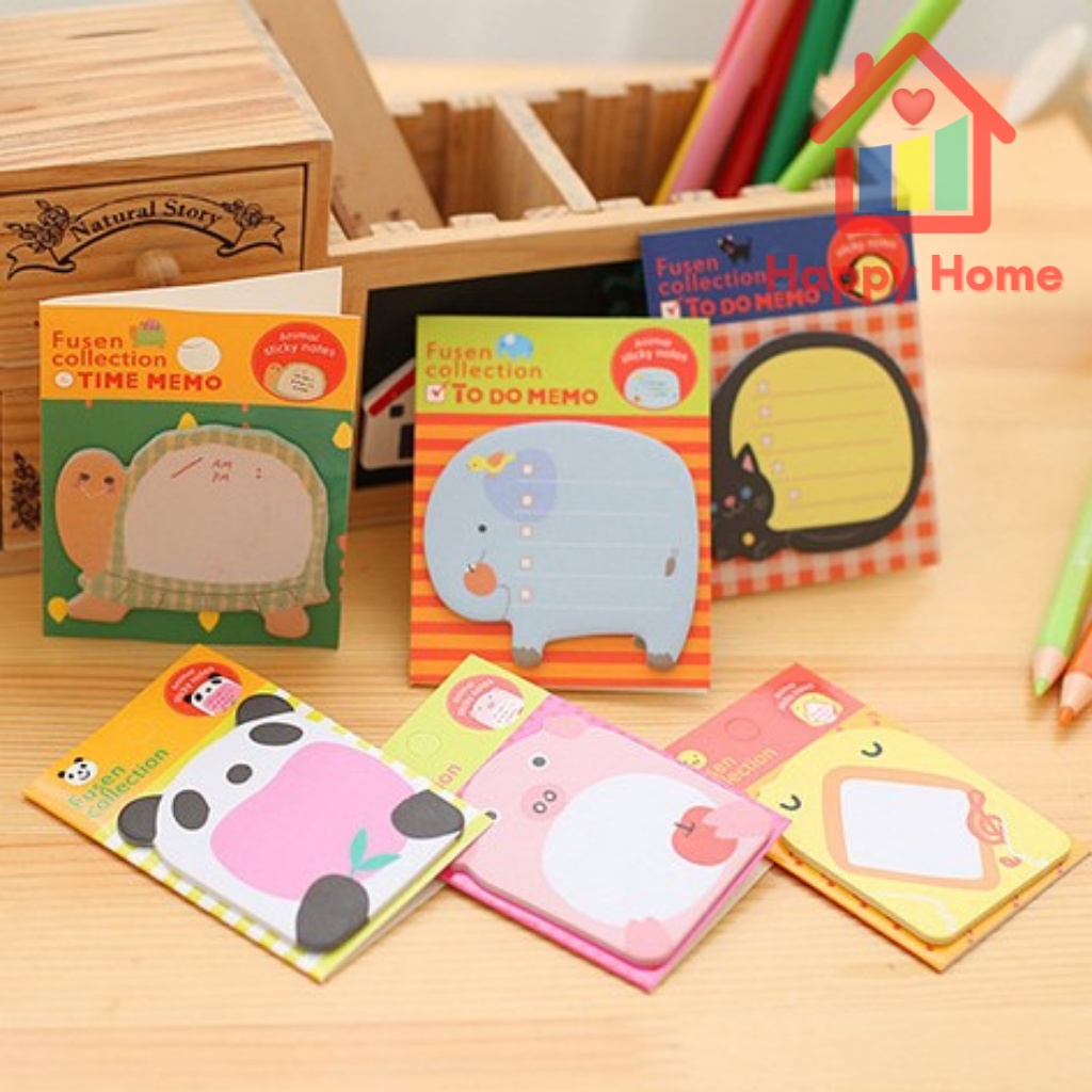 Giấy nhớ ghi chú dễ thương dán hình động vật nhiều màu cho bé học sinh Happy Home