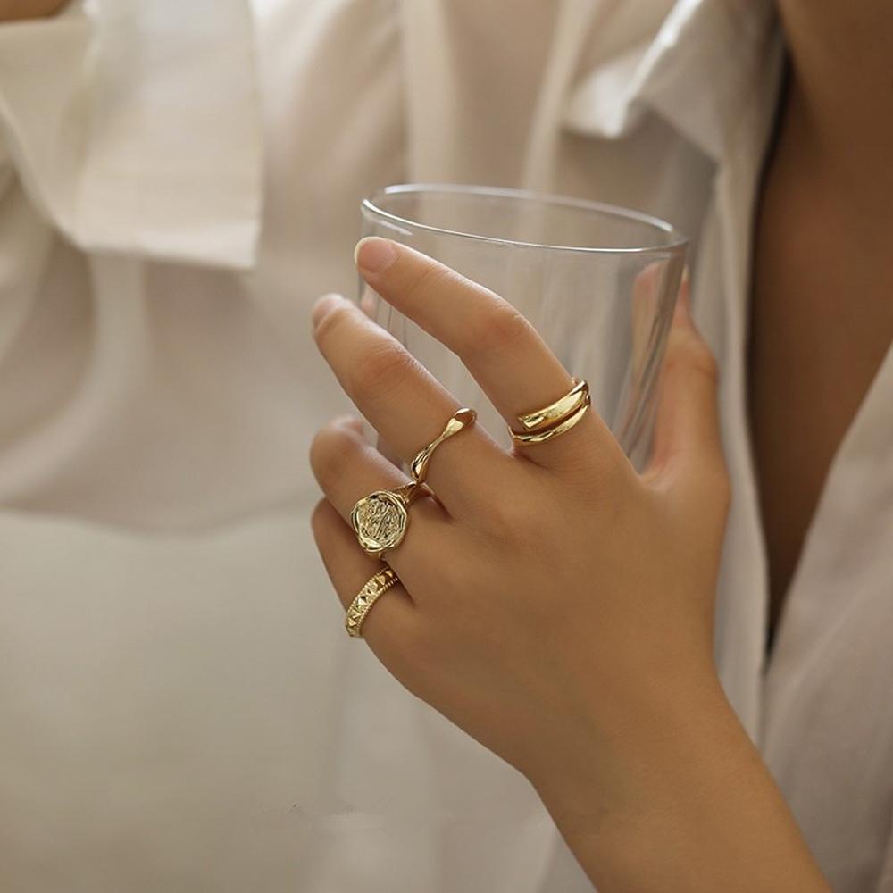 FORBETTER Set 5 Nhẫn Kim Loại Thời Trang Retro Cho Nữ