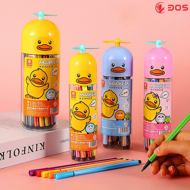 Bút Lông Màu Lon 24 Màu Hình Vịt Chong Chóng Dễ Thương 1999-24M