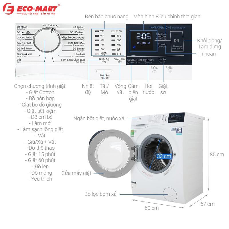 Máy giặt Electrolux 10kg EWF1024BDWA màu trắng