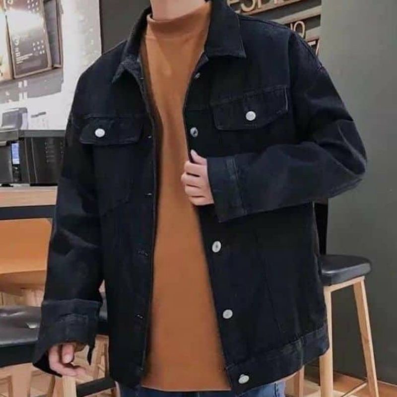 áo khoác jeans đen trơn denim jacket unisex