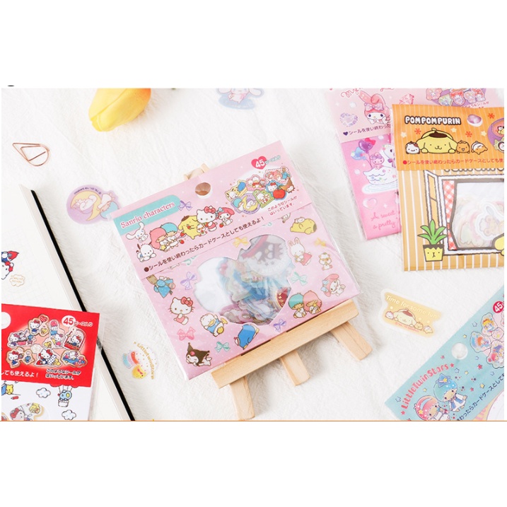 Zanmo Túi 45 Tờ Nhãn Dán Sticker Hoạt Hình Nhật Bản Kitty,Melody,Kurumi,Snoppy...
