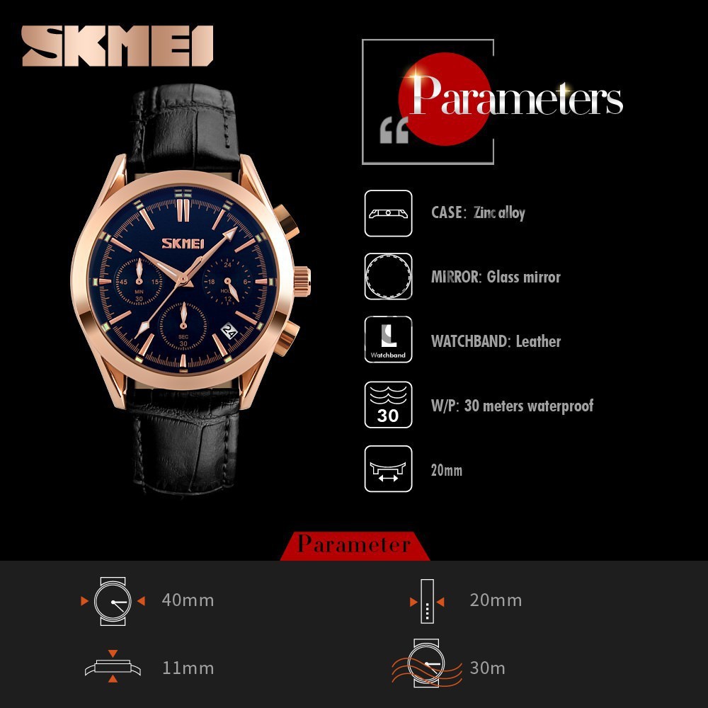 Đồng hồ nam chính hãng dây da phong cách nam tính lịch lãm SKMEI 9127 6 kim lịch lãmSport.watch