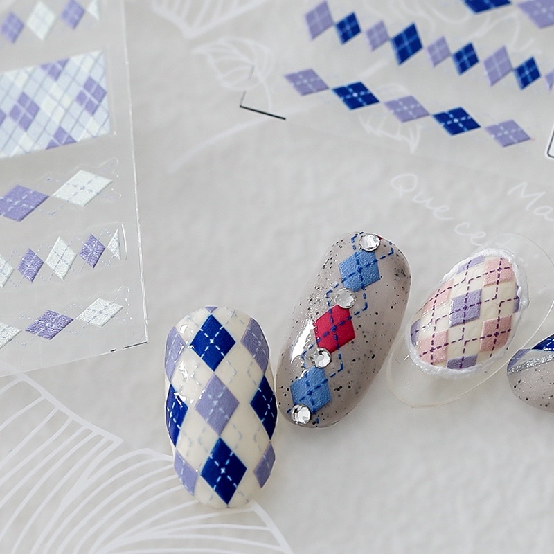 Album sticker kẻ ô Hàn dán trang trí móng