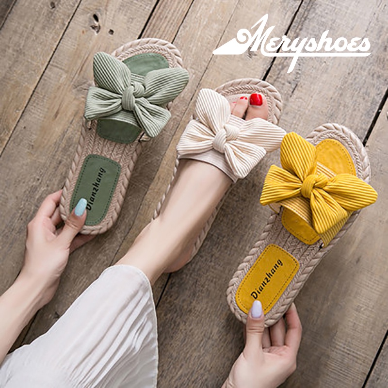 Dép nữ thời trang T26 gắn nơ thời trang đi biển siêu xinh - Mery Shoes