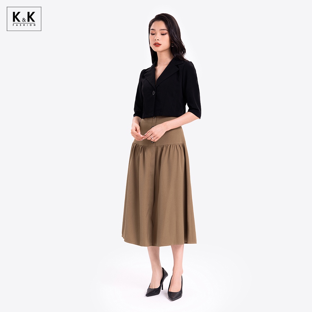 Áo Blazer Croptop Tay Lỡ Màu Đen K&amp;K Fashion AK10-23 Đơn Sắc Chất Liệu Pho Sớ Gân