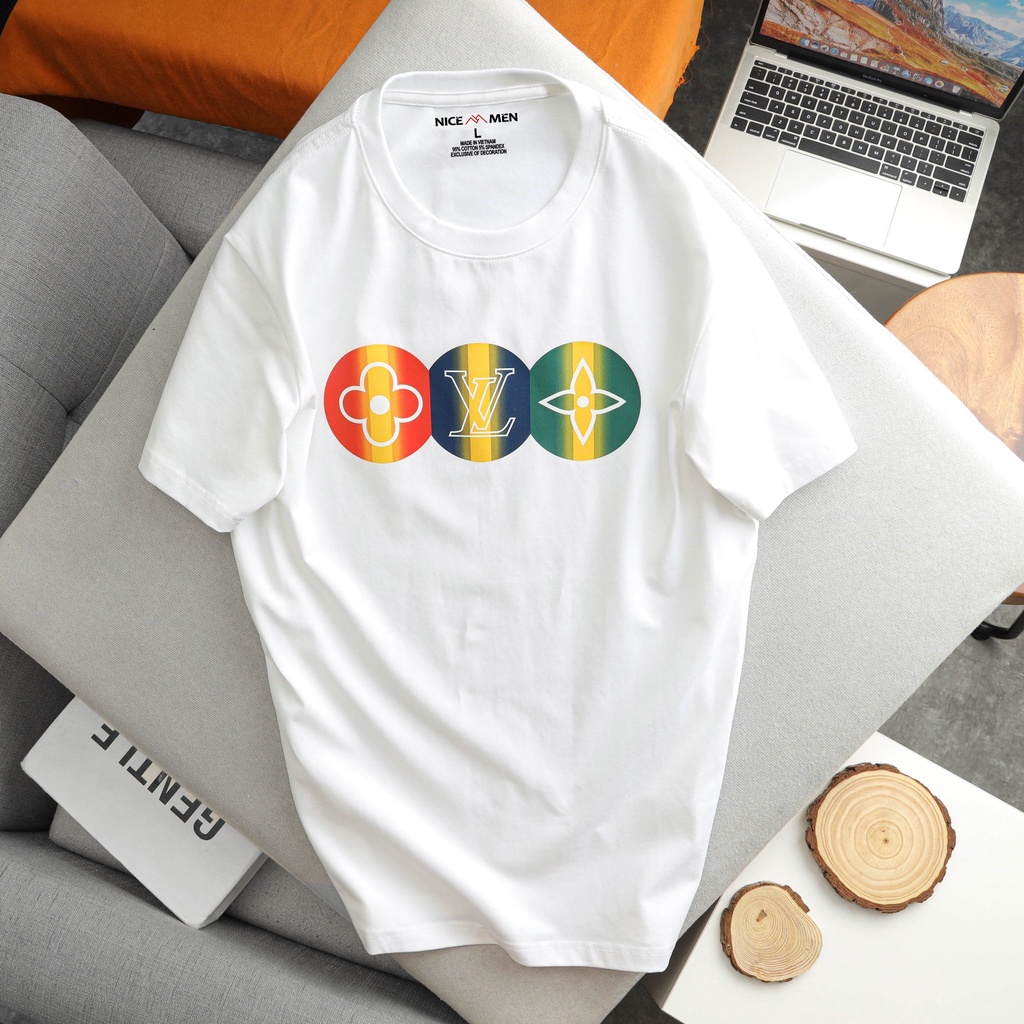 Áo Thun Form Rộng Phông Unisex Oversize LV4 Multicolor Monogram Printed T-Shirt-White-Black NICEMEN