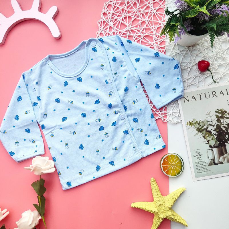 Áo dài tay cúc lệch họa tiết bình sữa cho bé 3-8kg/ nhiều mẫu