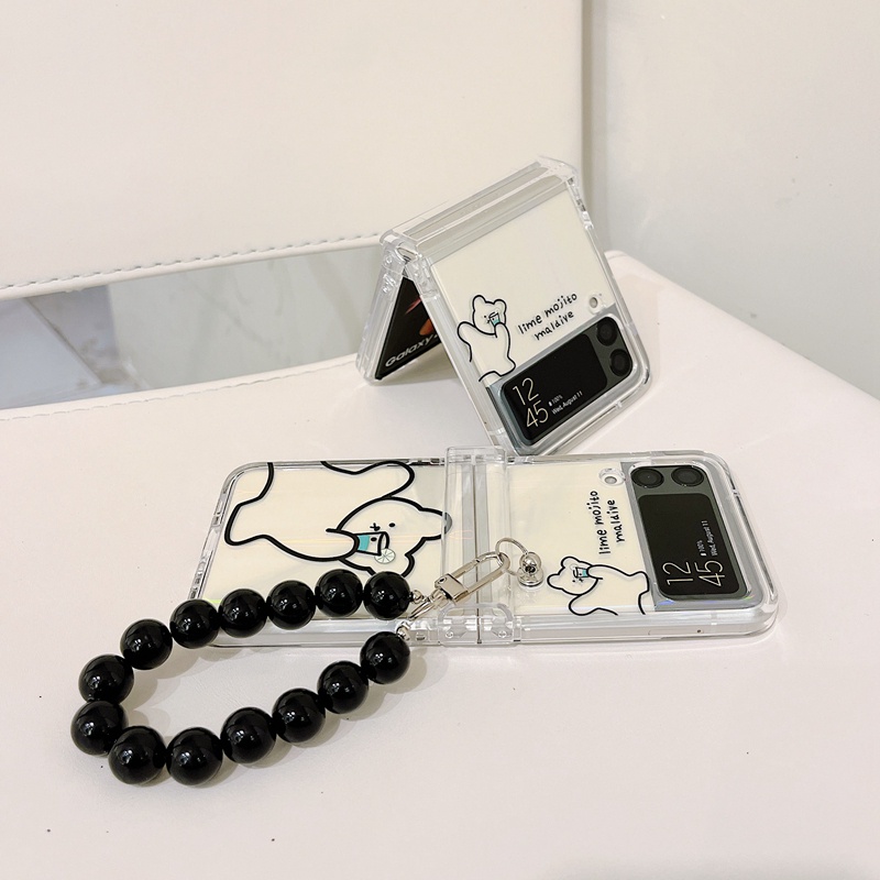 Ốp Điện Thoại Cứng Trong Suốt In Hình Gấu Dễ Thương Kèm Dây Đeo Cho Samsung Galaxy Z Flip 3 Z Flip3 ZFlip3 ZFlip 3