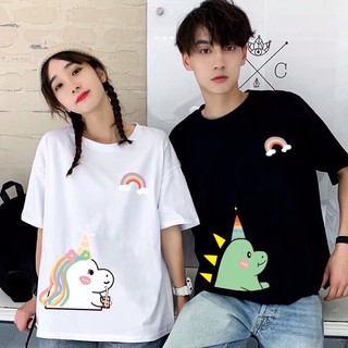 [ Áo Thun Unisex ] Áo Khủng Long & Cầu Vồng 100% Cotton