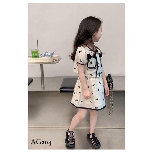 Sét váy thiết kế chạy viền cổ đen sang chảnh cho bé gái từ 10-24kg💋