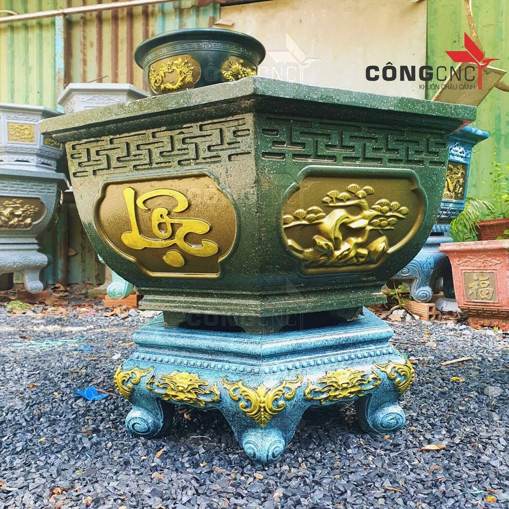 Khuôn Chậu Cảnh ABS Lục Giác 65 Tùng - Sen - Tết -Cá Chép- Tài Lộc - Phúc Lộc Thọ + Khuôn Chân Đôn Kỷ 65 úp đáy