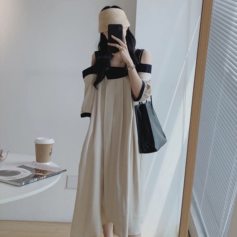 Đầm lười nhẹ không dây dài vừa phải khí chất sành điệu thời trang retro phong cách Hồng Kông cho nữ