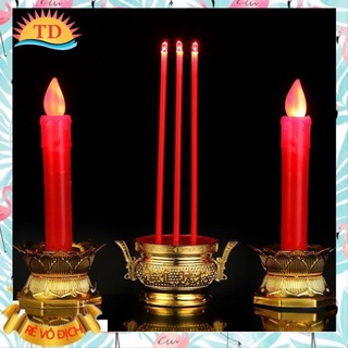 Bộ lư hương và 2 nến bàn thờ ông bà tổ tiên điện tử đèn led