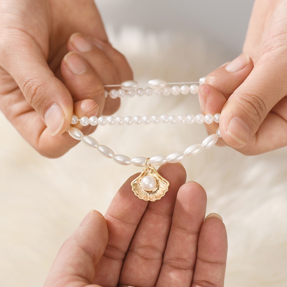 Lắc Chân Hình Vỏ Sò Đính Ngọc Trai Nhân Tạo Phong Cách Cổ Điển Quyến Rũ Dành Cho Nữ