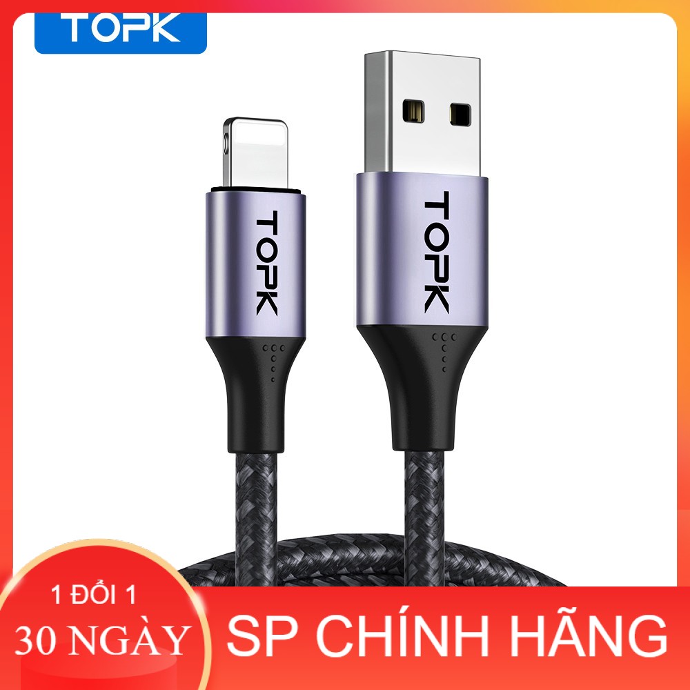 [Mua 2 & giảm 50%] Dây Sạc Nhanh TOPK AN10 iPhone Micro USB Type C Vỏ Kim Loại Bện Nylon Chất Lượng Cao