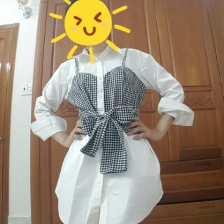 Áo sơ mi phối caro kiểu (kèm ảnh thật)