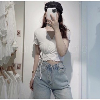 áo thun croptop kiểu đắp chéo cột eo cực xinh
