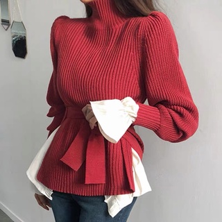 Áo len tay dài cổ lọ màu trơn thiết kế xinh xắn phong cách Hàn Quốc thời trang cho nữ