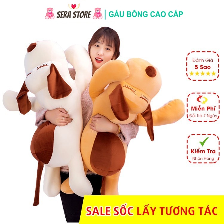 Gấu Bông Cute Chó Bông Mũi Tim Dài Nằm Lười Size 1M - 1M3, Gối Ôm Hình Thú Đáng Yêu Tai To Siêu Mềm Mịn Co Giãn 4 Chiều