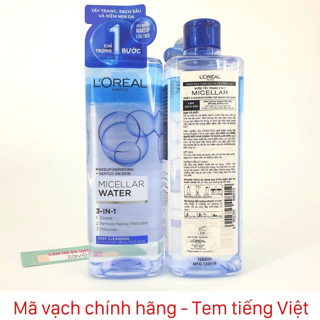 Nước Tẩy Trang L’Oreal Paris Micellar Water Làm Sạch Sâu Lớp Make Dưỡng Da Mềm Mịn (400ml) | BigBuy360 - bigbuy360.vn