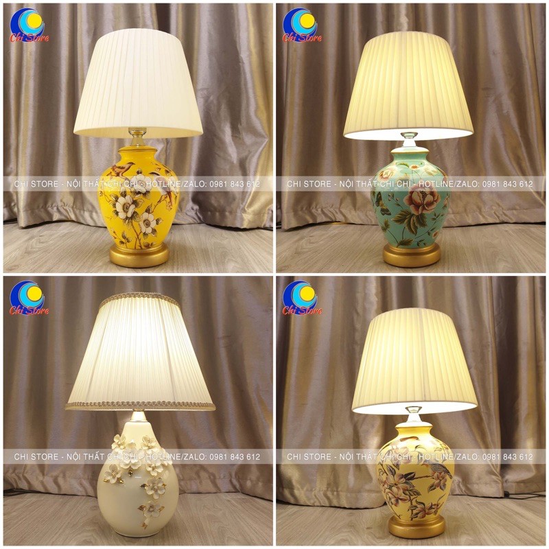 Đèn Ngủ Gốm Sứ Thân In Hoa Tiết Sang Trọng, Đèn Trang Trí Phòng Khách, Phòng Ngủ Sang Chảnh