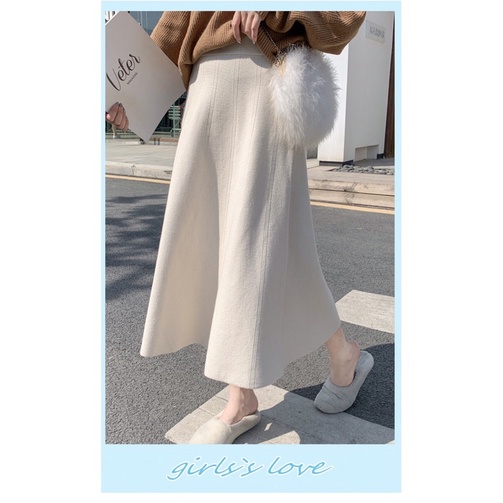 Chân váy dệt kim thu đông dáng dài lưng cao