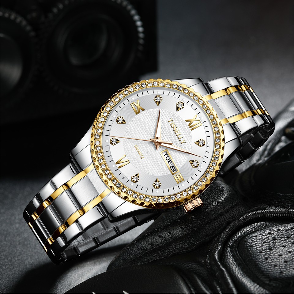 Đồng hồ nam TISSELLY mặt đính đá tuyệt đẹp, dây thép cao cấp bền màu ( Tặng kèm tháo mắc, tỳ hưu, Mã: ATS01 ) | BigBuy360 - bigbuy360.vn