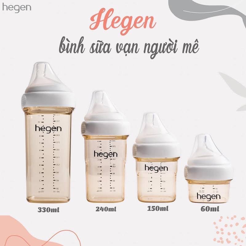 Bình sữa cho bé sơ sinh HEGEN PPSU 60ml 0m+, bình sữa chính hãng núm số 0 - Monnie Kids