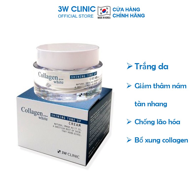 Kem dưỡng trắng da dưỡng ẩm nâng tone White Shining Tone Up Cream 3W Clinic Hàn Quốc 50ml