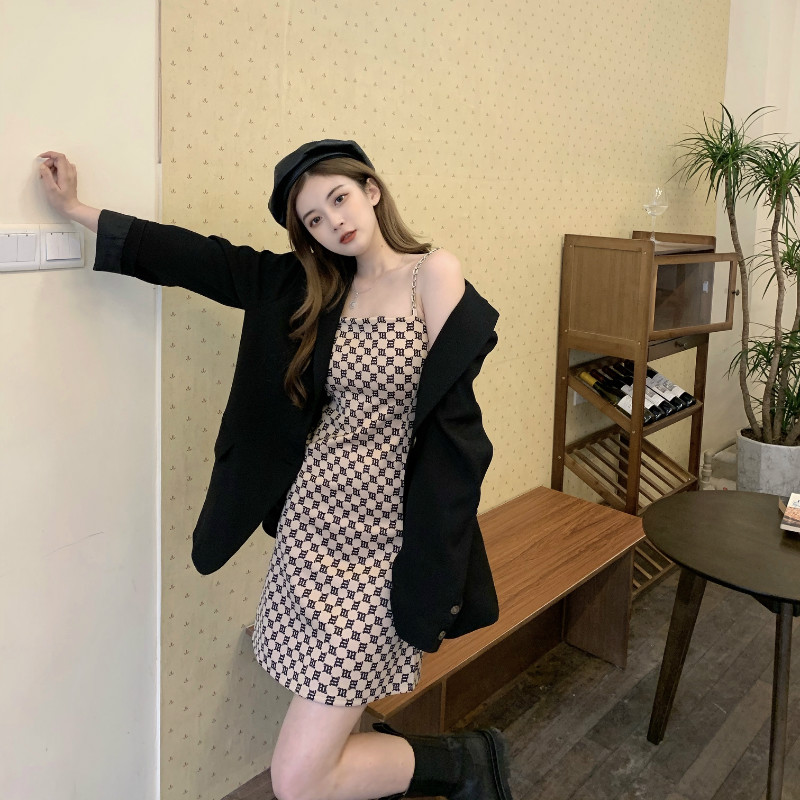 SUXI Đầm Hoạ Tiết Hình Học Thiết Kế Đơn Giản Hợp Thời Trang