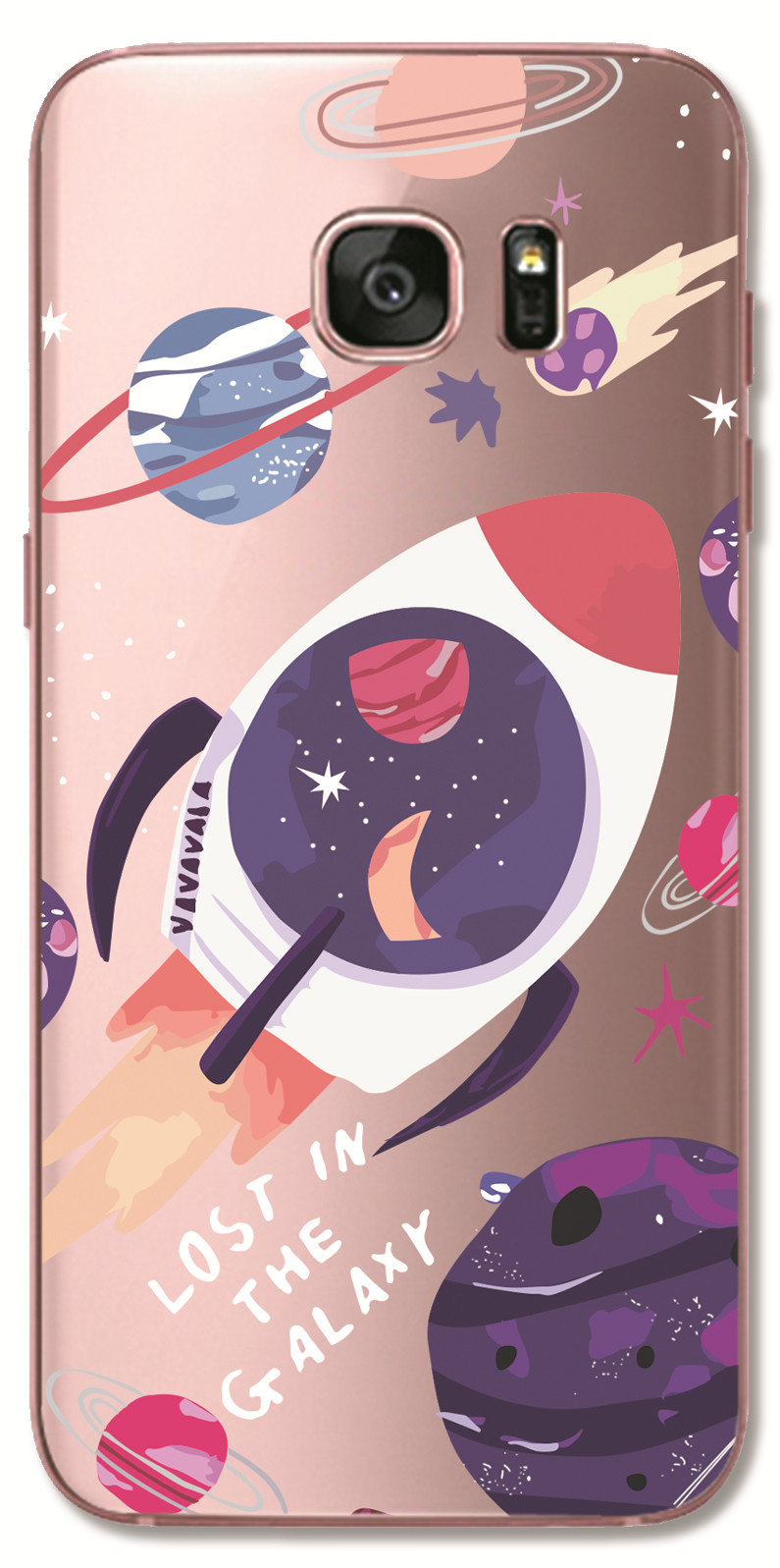 Samsung Galaxy S5 S7 S6 Edge Plus INS Cute Cartoon Big eyes furry Monster Clear Soft Silicone TPU Phone Casing Lovely Space Astronaut Spaceship Case Back Cover Couple