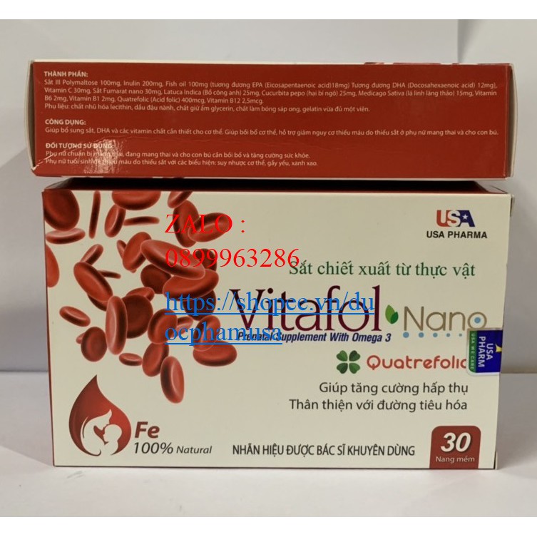 (Hàng chuẩn) VITAFOL NANO WITH OMEGA 3 sắt chiết xuất từ thực vật ,giúp tăng cường hấp thu ,thân thiện đường tiêu hóa .