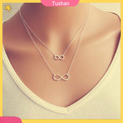 TUSH_Lady Double 8 Shape Pendant Chain Infinity Choker Statement Bib Necklace Jewelry
