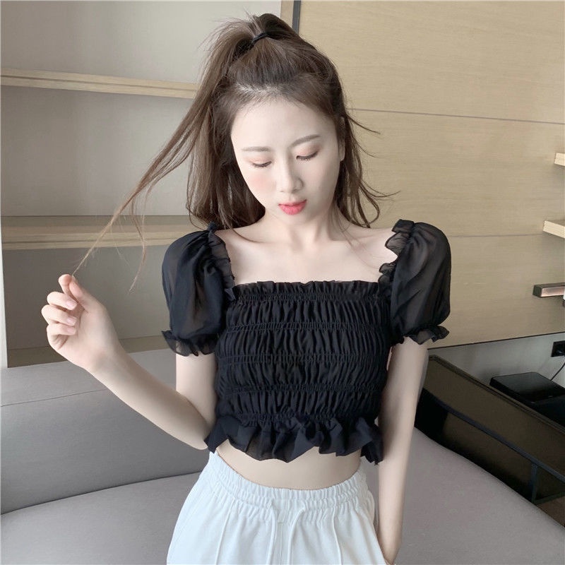 áo trễ vai nữ croptop rúm tầng xinh xắn nhiều màu