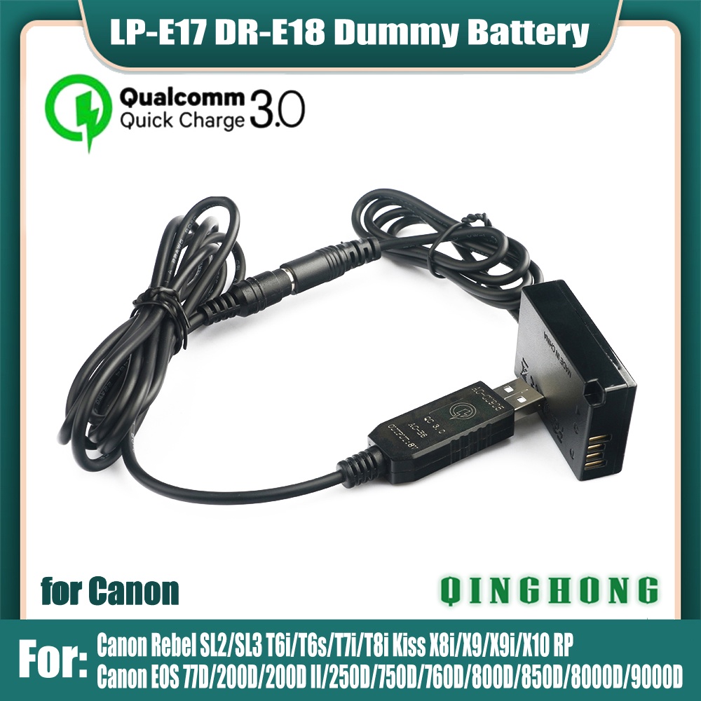 Pin Sạc QC3.0 LP-E17 DR-E18 DC Cho Canon EOS 77D 200D 250D 750D 760D 800D 850D 8000D 9000D RP