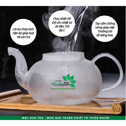 ẤM TRÀ THỦY TINH CÓ LÕI LỌC - Mộc Hoa Trà