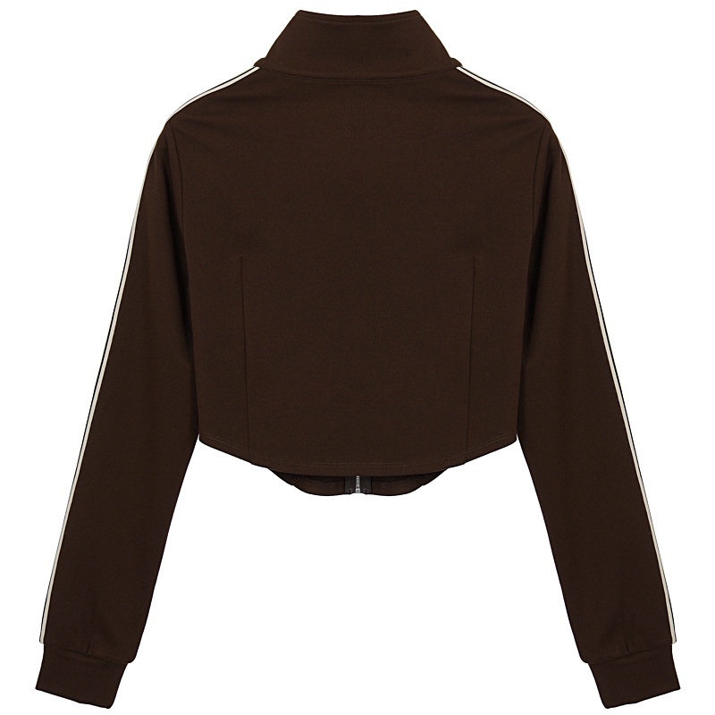 Áo Sweater Tay Dài Kẻ Sọc Phối Khóa Kéo Thời Trang Đường Phố Cá Tính Cho Nữ