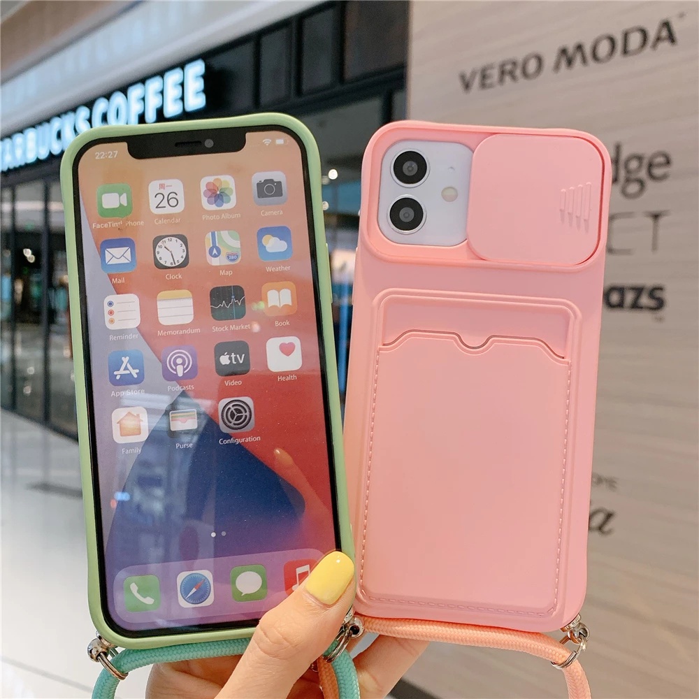 Ốp Điện Thoại Mềm Dạng Ví Có Dây Đeo Chéo Cho Iphone 14 11 12 13 Pro Max 11 Pro 13 MiNi X XR XS 7 8 Plus