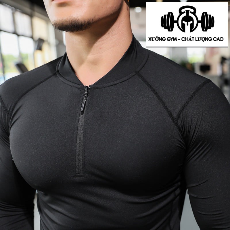 Áo giữ nhiệt nam Viet Quick, áo tập gym cao cấp CỔ CAO