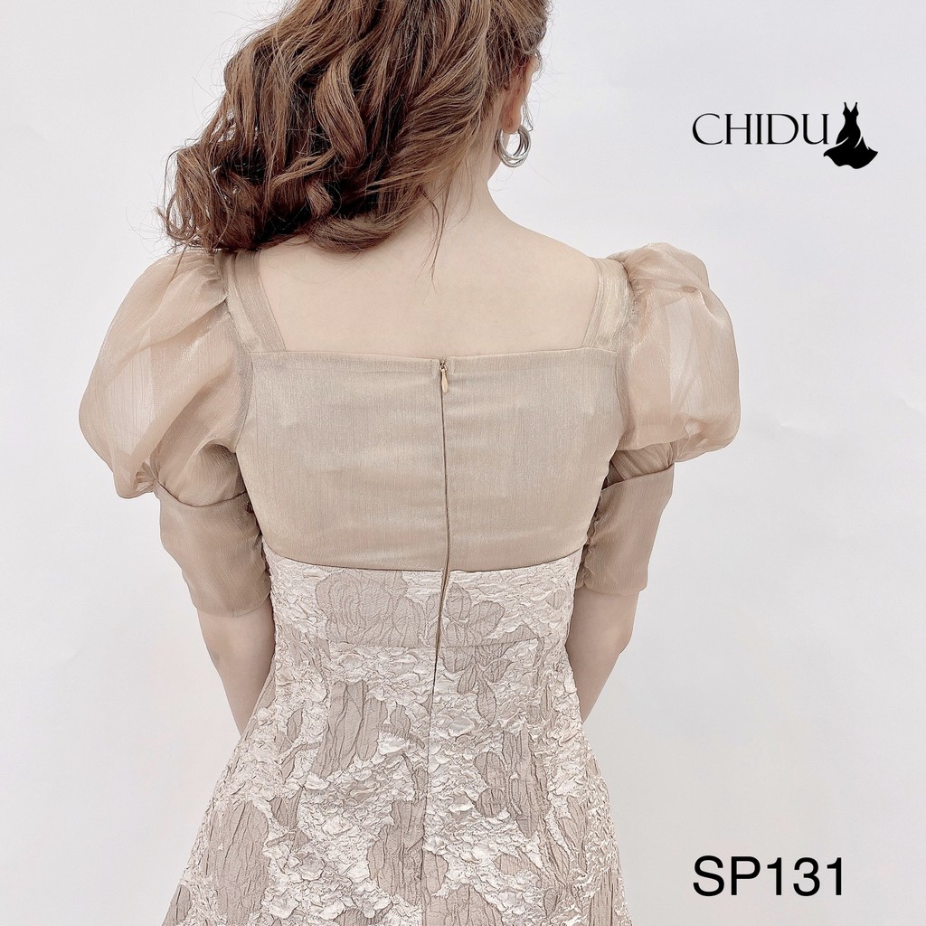 [Mã WARN60 hoàn 15% xu đơn 300k] CHIDU Váy công sở chun ngực tôn dáng, váy xoè gấm pha tơ tay bồng nữ tính SP131 | BigBuy360 - bigbuy360.vn