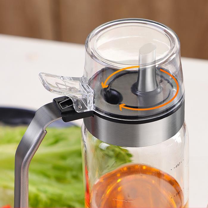 Chai Thủy Tinh Đựng Dầu Ăn Chia Vạch Cao Cấp, Nắp Mở Tự Động Dung Tích 300ML - 500ML