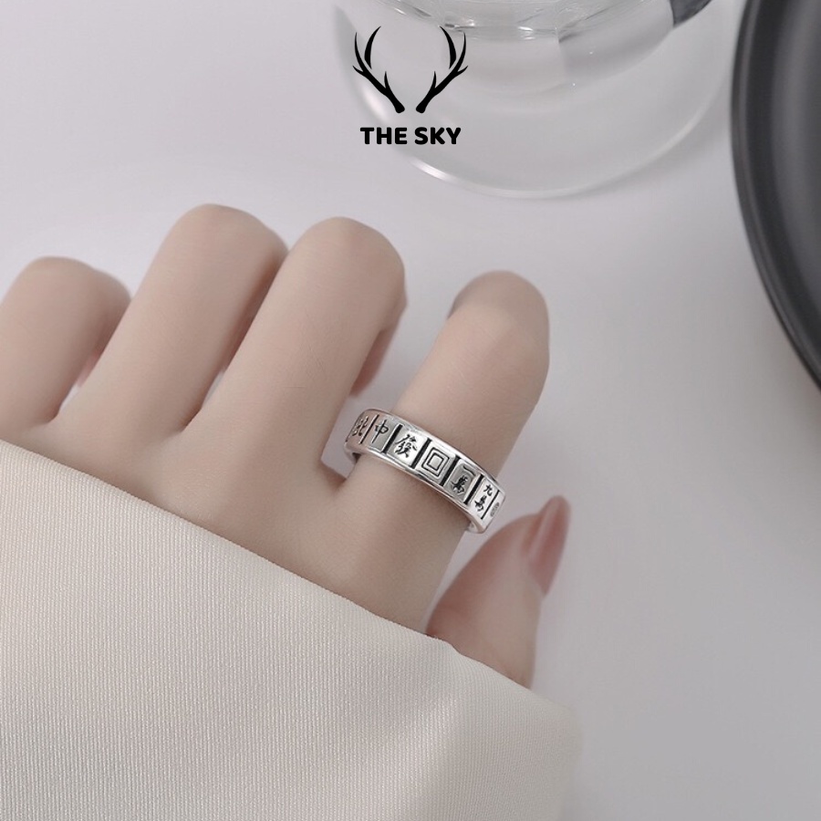 Nhẫn bạc Unisex N1013 mẫu khắc chữ Hán bản bé thiết kế thời trang trẻ trung cá tính