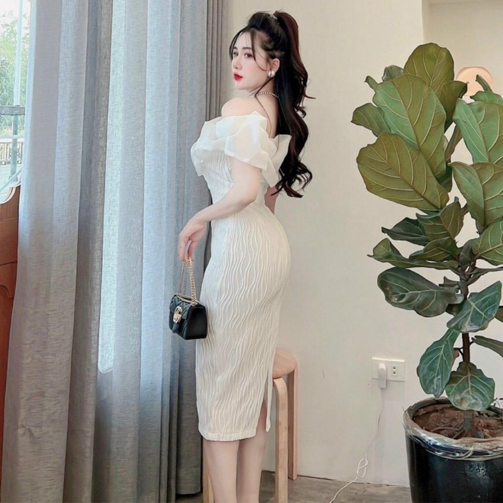 Váy body trắng thiết kế dạ hội sang chảnh Đầm nữ trễ vai dự tiệc cao cấp Miaclothing V64